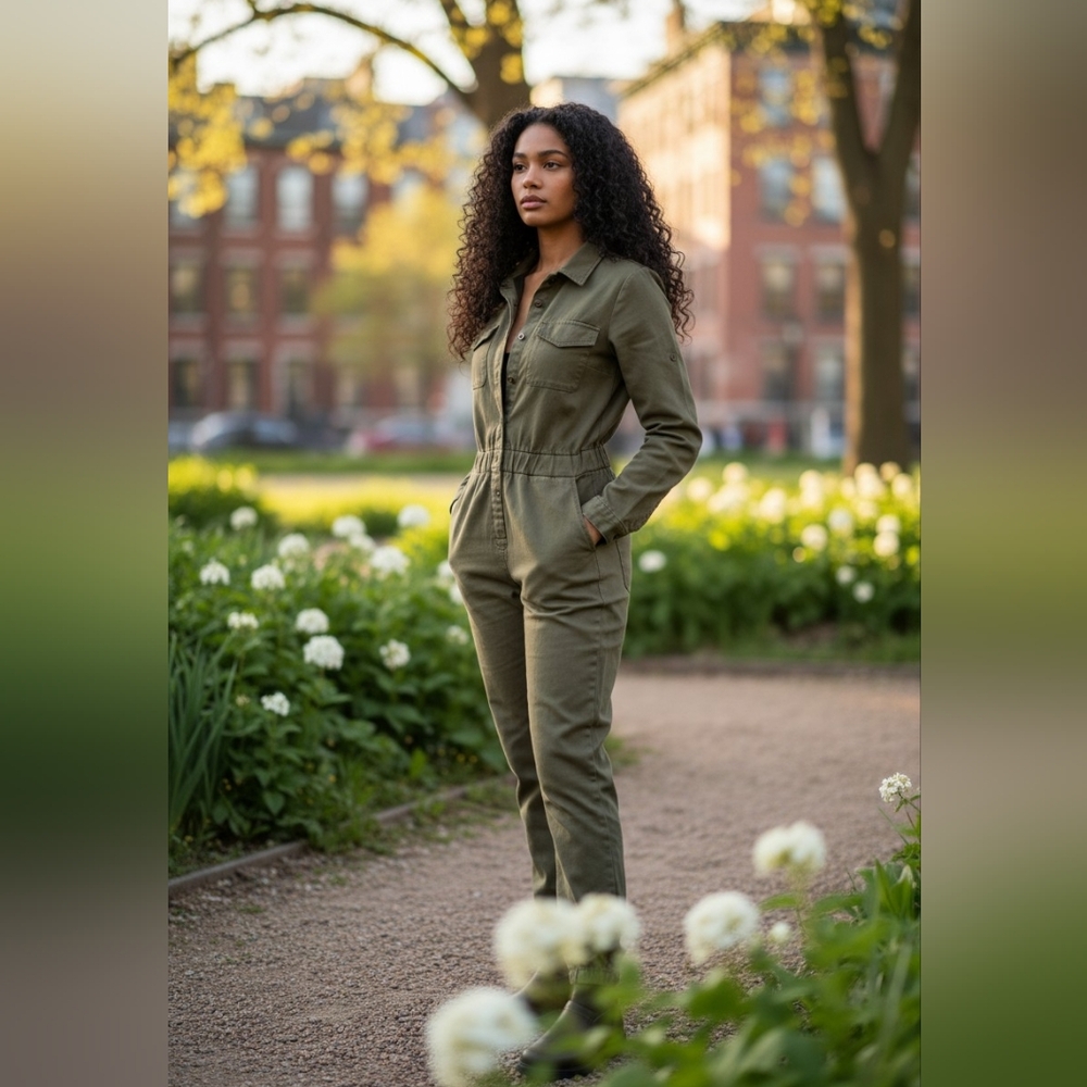 Fashion Nova Olive Green Aviator Babe Jumpsuit In Size M